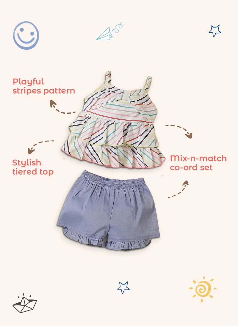 Nautinati Girls' Striped Ruffled Top & Shorts Co-ord Set
